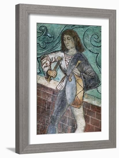 Drummer, Fresco in Dance Hall, Zvikov Castle-null-Framed Giclee Print