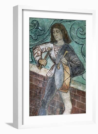 Drummer, Fresco in Dance Hall, Zvikov Castle-null-Framed Giclee Print