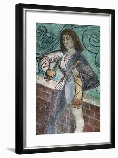 Drummer, Fresco in Dance Hall, Zvikov Castle-null-Framed Giclee Print