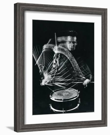 Drummer Gene Krupa Playing Drum at Gjon Mili's Studio-Gjon Mili-Framed Premium Photographic Print