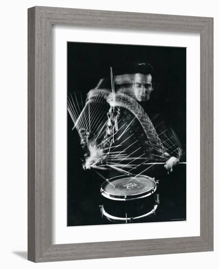 Drummer Gene Krupa Playing Drum at Gjon Mili's Studio-Gjon Mili-Framed Premium Photographic Print