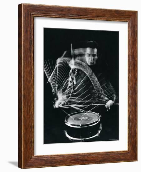 Drummer Gene Krupa Playing Drum at Gjon Mili's Studio-Gjon Mili-Framed Premium Photographic Print