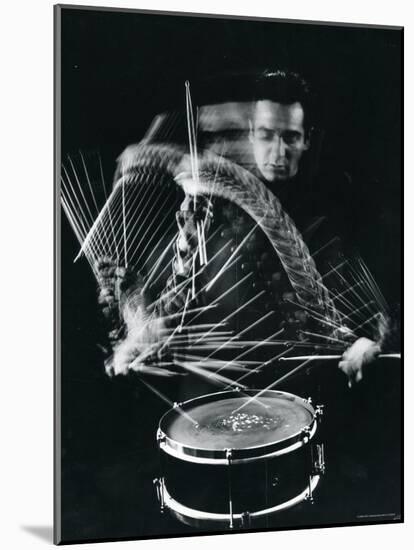 Drummer Gene Krupa Playing Drum at Gjon Mili's Studio-Gjon Mili-Mounted Premium Photographic Print