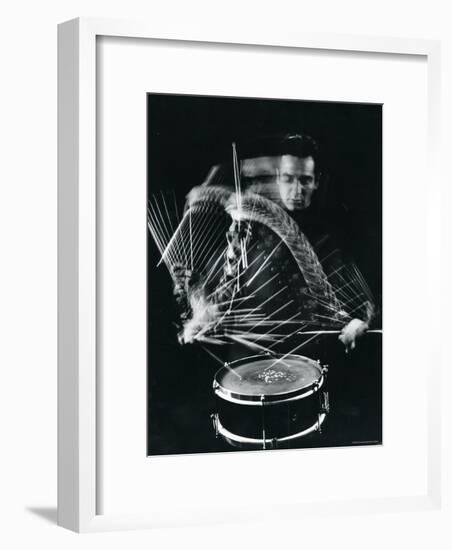 Drummer Gene Krupa Playing Drum at Gjon Mili's Studio-Gjon Mili-Framed Premium Photographic Print