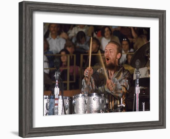 Drummer Ginger Baker of the Band Blind Faith in Concert at the Los Angeles Forum-John Olson-Framed Premium Photographic Print