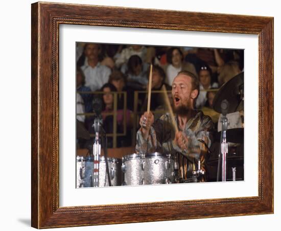 Drummer Ginger Baker of the Band Blind Faith in Concert at the Los Angeles Forum-John Olson-Framed Premium Photographic Print