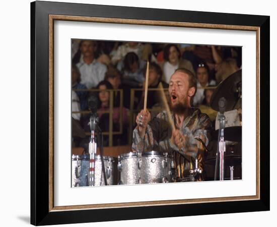 Drummer Ginger Baker of the Band Blind Faith in Concert at the Los Angeles Forum-John Olson-Framed Premium Photographic Print