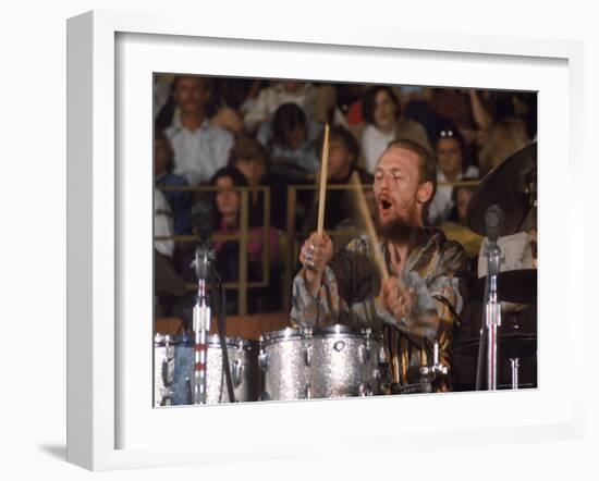 Drummer Ginger Baker of the Band Blind Faith in Concert at the Los Angeles Forum-John Olson-Framed Premium Photographic Print