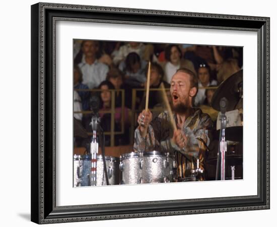 Drummer Ginger Baker of the Band Blind Faith in Concert at the Los Angeles Forum-John Olson-Framed Premium Photographic Print