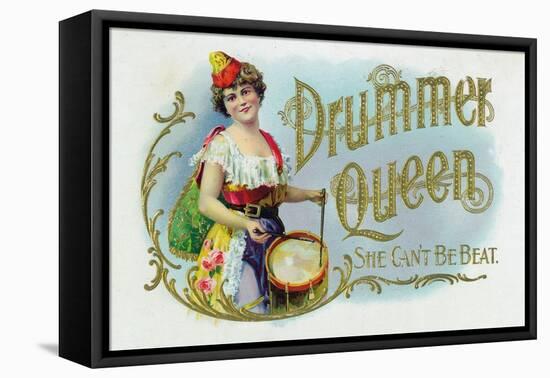 Drummer Queen Brand Cigar Inner Box Label, She Can't Be Beat-Lantern Press-Framed Stretched Canvas