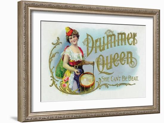 Drummer Queen Brand Cigar Inner Box Label, She Can't Be Beat-Lantern Press-Framed Art Print