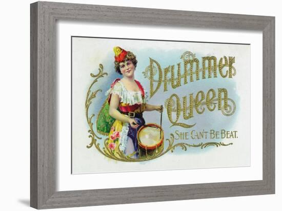 Drummer Queen Brand Cigar Inner Box Label, She Can't Be Beat-Lantern Press-Framed Art Print