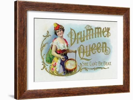 Drummer Queen Brand Cigar Inner Box Label, She Can't Be Beat-Lantern Press-Framed Art Print