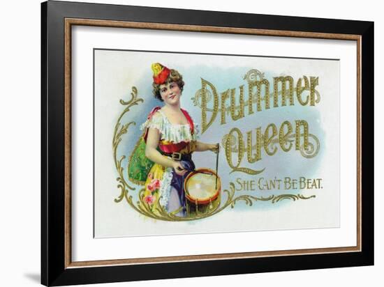 Drummer Queen Brand Cigar Inner Box Label, She Can't Be Beat-Lantern Press-Framed Art Print