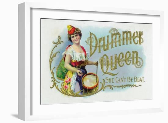 Drummer Queen Brand Cigar Inner Box Label, She Can't Be Beat-Lantern Press-Framed Art Print