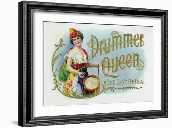 Drummer Queen Brand Cigar Inner Box Label, She Can't Be Beat-Lantern Press-Framed Art Print
