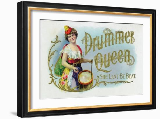 Drummer Queen Brand Cigar Inner Box Label, She Can't Be Beat-Lantern Press-Framed Art Print