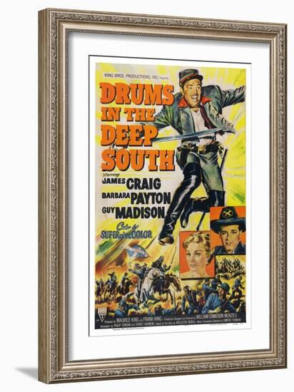 Drums in the Deep South, from Top: James Craig, Barbara Payton, Guy Madison, 1951-null-Framed Art Print