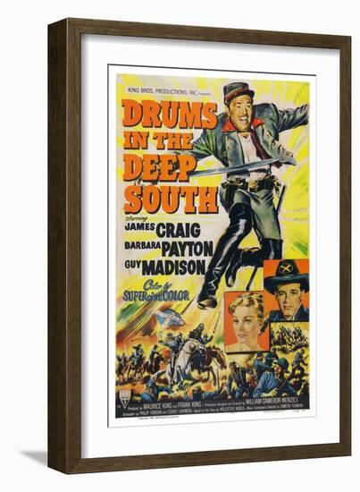 Drums in the Deep South, from Top: James Craig, Barbara Payton, Guy Madison, 1951-null-Framed Art Print