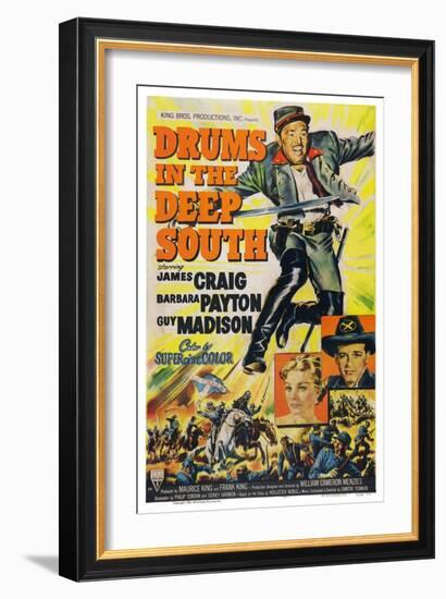 Drums in the Deep South, from Top: James Craig, Barbara Payton, Guy Madison, 1951-null-Framed Art Print