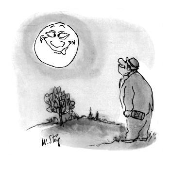 Drunken tramp smiles at moon, upon which is a cross- eyed face sticking ou… - New Yorker Cartoon' Premium Giclee Print - William Steig Drunken tramp smiles at moon, upon which is a cross- eyed face sticking ou… - New Yorker Cartoon' Premium Giclee Print - William Steig