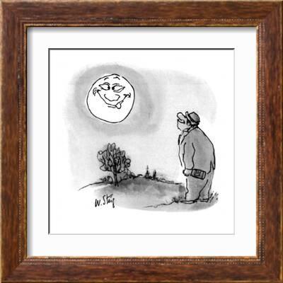 Drunken tramp smiles at moon, upon which is a cross- eyed face sticking ou… - New Yorker Cartoon' Premium Giclee Print - William Steig Drunken tramp smiles at moon, upon which is a cross- eyed face sticking ou… - New Yorker Cartoon' Premium Giclee Print - William Steig