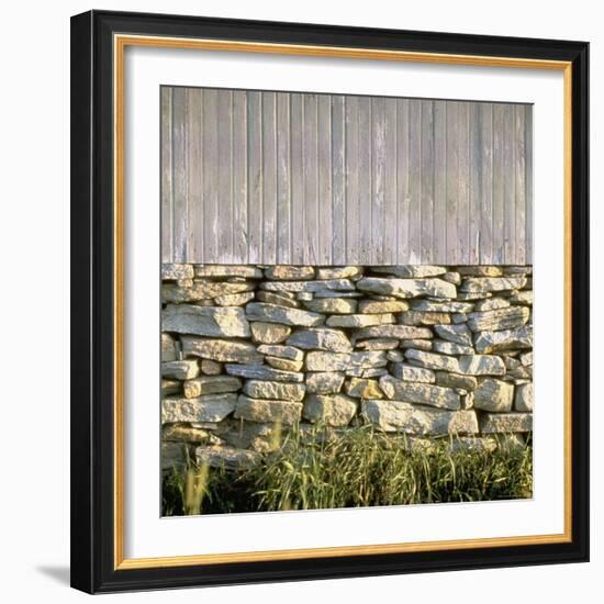 Dry Masonry Foundation under Old Barn is Good Example of Early American Stonework-Walker Evans-Framed Photographic Print