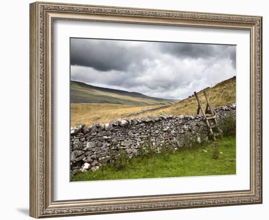 Dry Stone Wall and Ladder Stile at Twisleton Scar, Yorkshire Dales, Yorkshire, England-Mark Sunderland-Framed Photographic Print