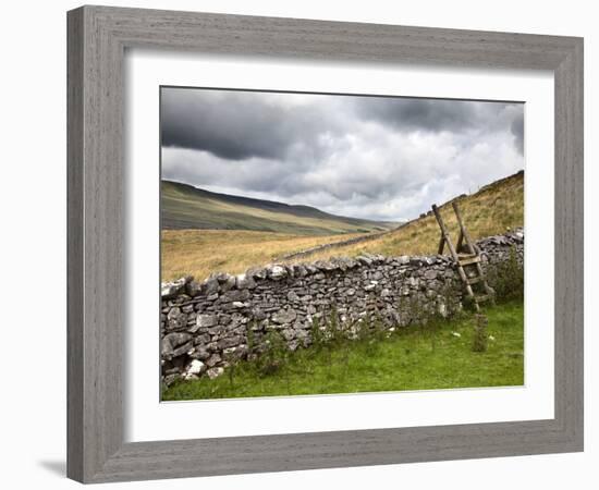 Dry Stone Wall and Ladder Stile at Twisleton Scar, Yorkshire Dales, Yorkshire, England-Mark Sunderland-Framed Photographic Print