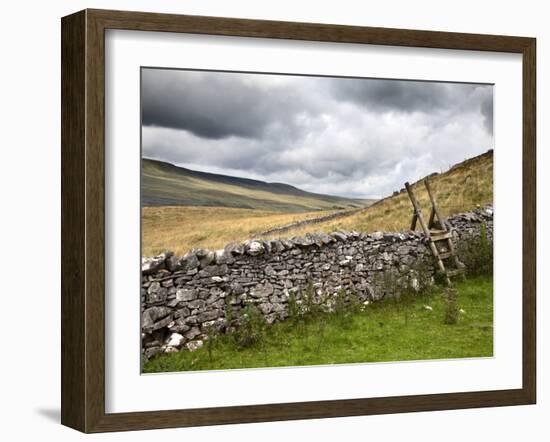 Dry Stone Wall and Ladder Stile at Twisleton Scar, Yorkshire Dales, Yorkshire, England-Mark Sunderland-Framed Photographic Print