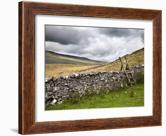 Dry Stone Wall and Ladder Stile at Twisleton Scar, Yorkshire Dales, Yorkshire, England-Mark Sunderland-Framed Photographic Print