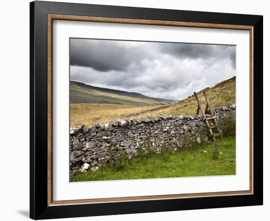 Dry Stone Wall and Ladder Stile at Twisleton Scar, Yorkshire Dales, Yorkshire, England-Mark Sunderland-Framed Photographic Print