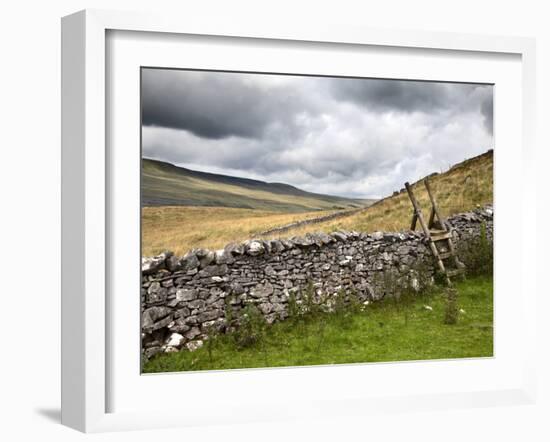 Dry Stone Wall and Ladder Stile at Twisleton Scar, Yorkshire Dales, Yorkshire, England-Mark Sunderland-Framed Photographic Print