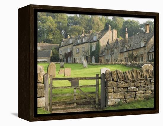 Dry Stone Wall, Gate and Stone Cottages, Snowshill Village, the Cotswolds, Gloucestershire, England-David Hughes-Framed Premier Image Canvas