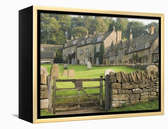 Dry Stone Wall, Gate and Stone Cottages, Snowshill Village, the Cotswolds, Gloucestershire, England-David Hughes-Framed Premier Image Canvas