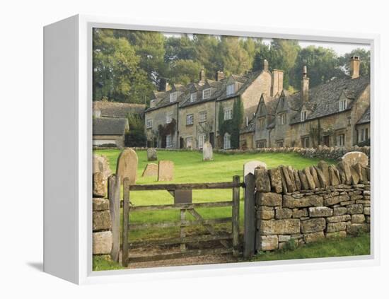Dry Stone Wall, Gate and Stone Cottages, Snowshill Village, the Cotswolds, Gloucestershire, England-David Hughes-Framed Premier Image Canvas