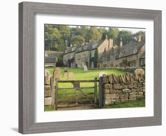 Dry Stone Wall, Gate and Stone Cottages, Snowshill Village, the Cotswolds, Gloucestershire, England-David Hughes-Framed Photographic Print