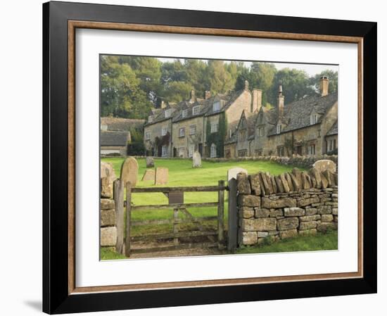 Dry Stone Wall, Gate and Stone Cottages, Snowshill Village, the Cotswolds, Gloucestershire, England-David Hughes-Framed Photographic Print