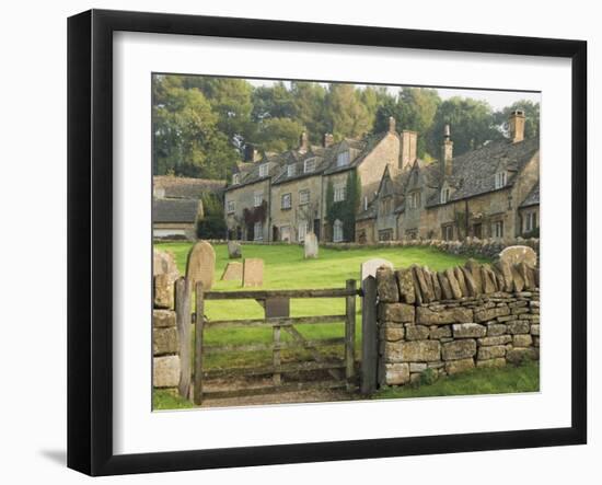 Dry Stone Wall, Gate and Stone Cottages, Snowshill Village, the Cotswolds, Gloucestershire, England-David Hughes-Framed Photographic Print