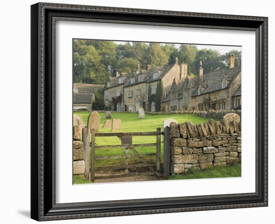 Dry Stone Wall, Gate and Stone Cottages, Snowshill Village, the Cotswolds, Gloucestershire, England-David Hughes-Framed Photographic Print