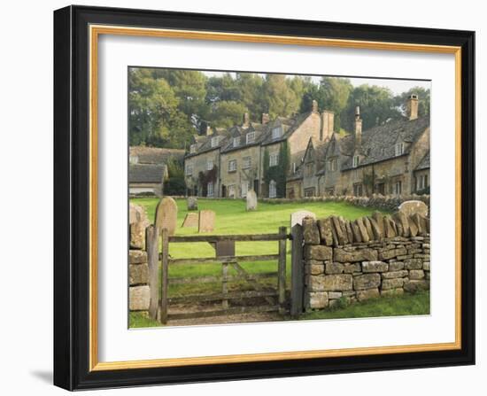 Dry Stone Wall, Gate and Stone Cottages, Snowshill Village, the Cotswolds, Gloucestershire, England-David Hughes-Framed Photographic Print