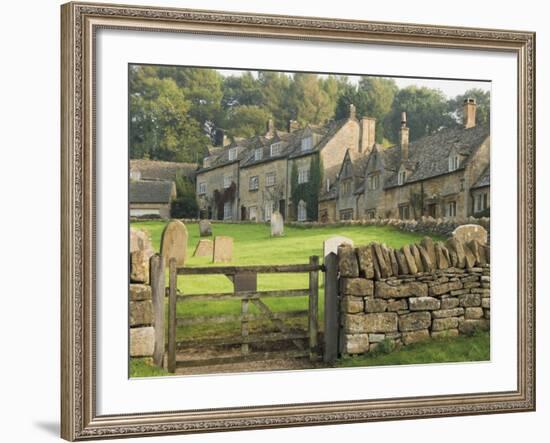 Dry Stone Wall, Gate and Stone Cottages, Snowshill Village, the Cotswolds, Gloucestershire, England-David Hughes-Framed Photographic Print