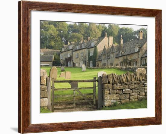 Dry Stone Wall, Gate and Stone Cottages, Snowshill Village, the Cotswolds, Gloucestershire, England-David Hughes-Framed Photographic Print