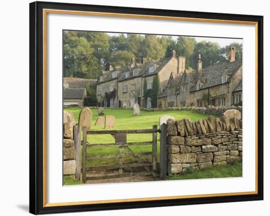 Dry Stone Wall, Gate and Stone Cottages, Snowshill Village, the Cotswolds, Gloucestershire, England-David Hughes-Framed Photographic Print