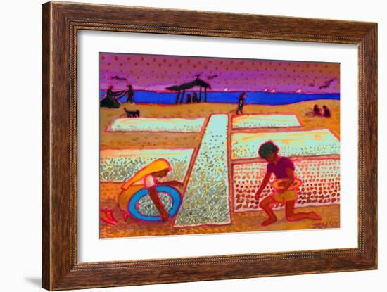 Drying Fish on the Beach, Sri Lanka, 2013, watercolour painting-null-Framed Giclee Print