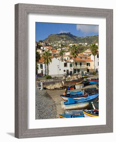 Drying Salt Cod (Bacalhau) and Fishing Boats in the Coast Harbour of Camara De Lobos, Portugal-Neale Clarke-Framed Photographic Print