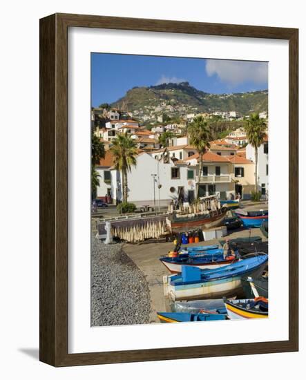 Drying Salt Cod (Bacalhau) and Fishing Boats in the Coast Harbour of Camara De Lobos, Portugal-Neale Clarke-Framed Photographic Print