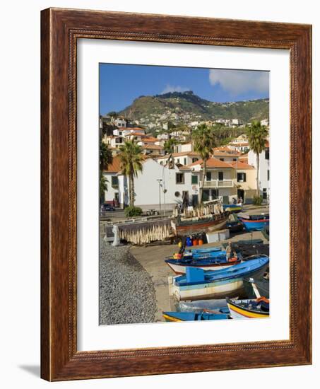 Drying Salt Cod (Bacalhau) and Fishing Boats in the Coast Harbour of Camara De Lobos, Portugal-Neale Clarke-Framed Photographic Print