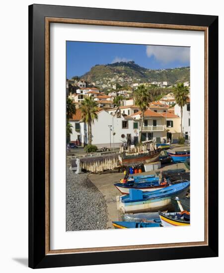 Drying Salt Cod (Bacalhau) and Fishing Boats in the Coast Harbour of Camara De Lobos, Portugal-Neale Clarke-Framed Photographic Print