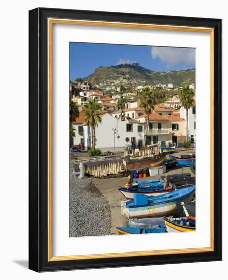 Drying Salt Cod (Bacalhau) and Fishing Boats in the Coast Harbour of Camara De Lobos, Portugal-Neale Clarke-Framed Photographic Print